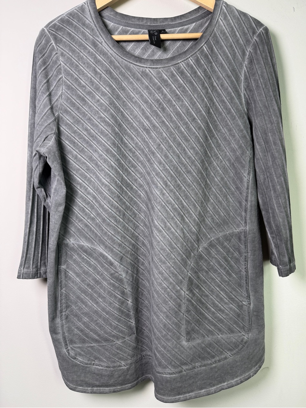 Focus Casual Life Mineral Wash Ribbed Tunic 3/4 Sleeve Gray Lagenlook Cotton M - Picture 1 of 8